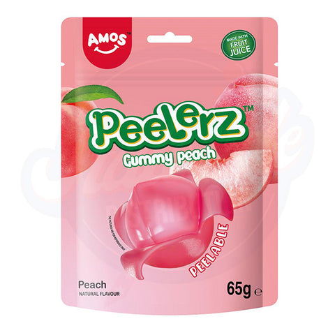 Amos Peelerz Gummy Peach Peg Bag 65g - Pack of 12