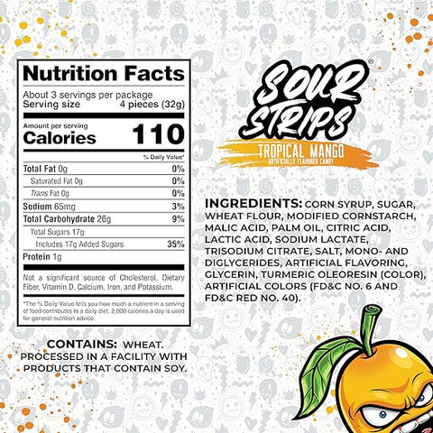 Sour Strips Tropical Mango 3.4oz/96g - Pack of 12