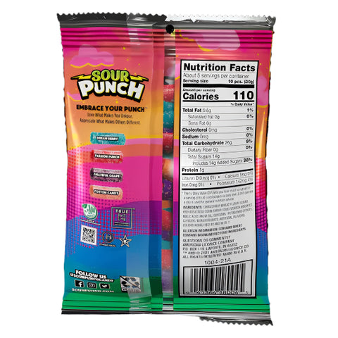 Sour Punch Not So Sour Sweet Bites - 5oz back or rear view with nutrition facts