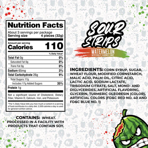 Sour Strips Watermelon Candy 3.4oz/96g - Pack of 12