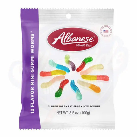 Albanese 12 Flavour Gummi Worms 100g - Pack of 12 - Stateside Distribution