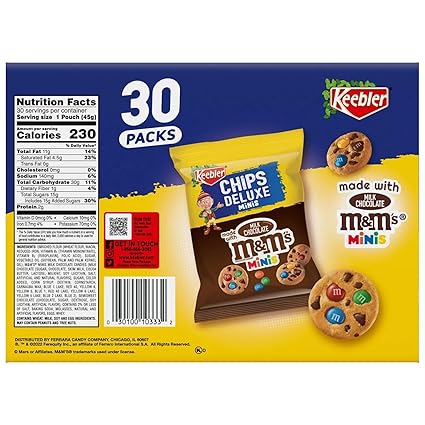 Keebler Chocolate Chips Cookies with M&M's 1.6oz/45g - Pack of 30 - Stateside Distribution