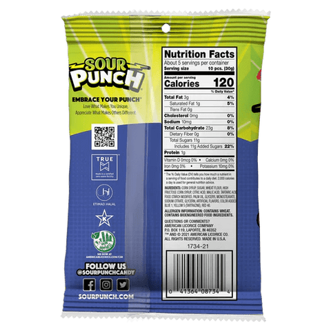 Sour Punch Bites Assorted 5oz/142g - Pack of 12 - Stateside Distribution