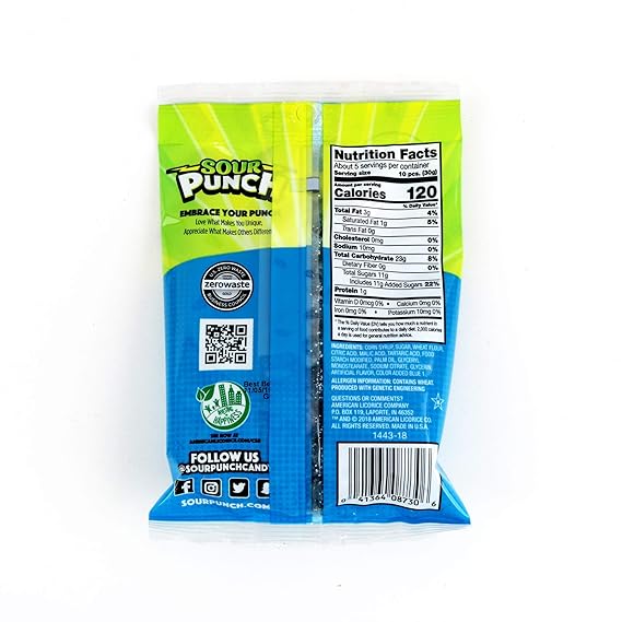 Sour Punch Bites Blue Raspberry 5oz/142g - Pack of 12 - Stateside Distribution