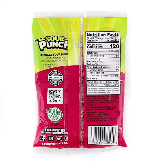 Sour Punch Bites Strawberry 5oz/142g - Pack of 12 - Stateside Distribution