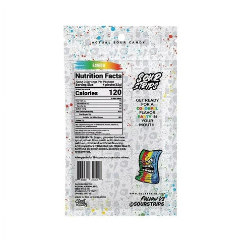 Sour Strips Rainbow Candy 3.4oz/96g - Pack of 12 - Stateside Distribution