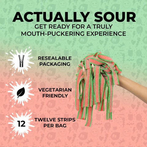 Sour Strips Watermelon Candy 3.4oz/96g - Pack of 12 - Stateside Distribution