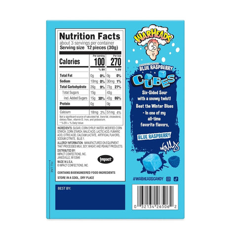 Warheads Blue Raspberry Cubes Theatre Box 3oz/85g - Pack of 12 - Stateside Distribution