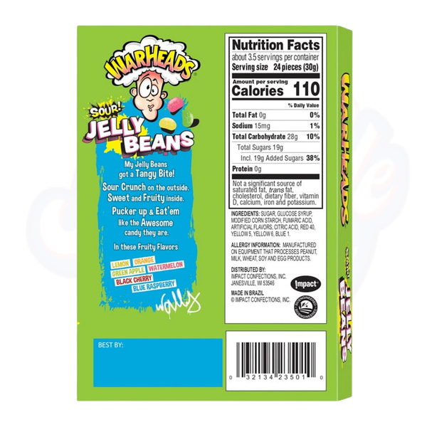 Warheads Sour Jelly Beans Theatre Box 4oz/113g - Pack of 12