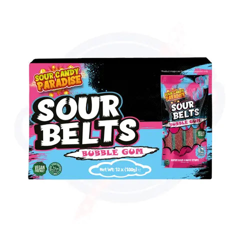 Candy Paradise Sour Belts Bubble Gum 100g - Pack of 12