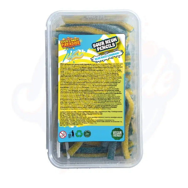 Sour Candy Paradise Neon Pencils Blue Razz Lemonade 1kg Tub - Pack of 12