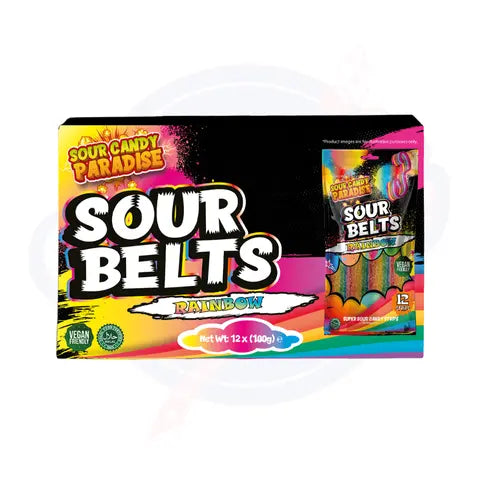 Candy Paradise Sour Belts Rainbow 100g - Pack of 12