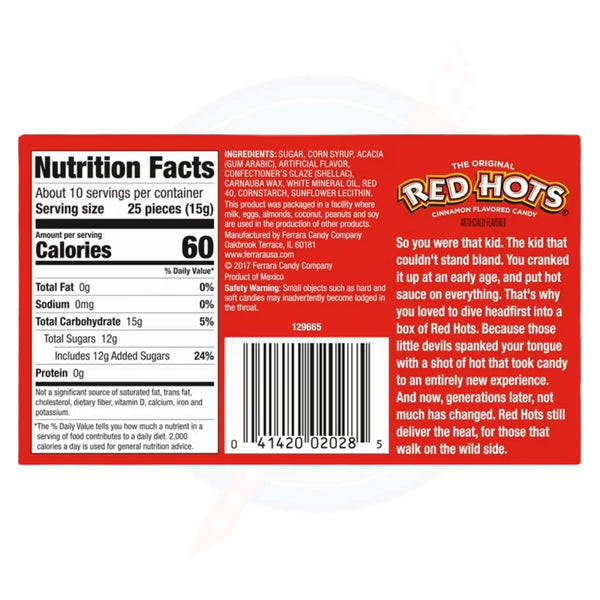 Red Hots Original Cinnamon Candy Theatre Box 5.5oz/156g - Pack of 12