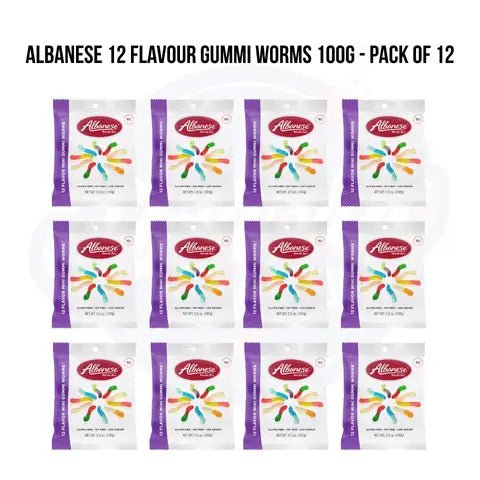 Albanese 12 Flavour Gummi Worms 100g - Pack of 12 - Stateside Distribution