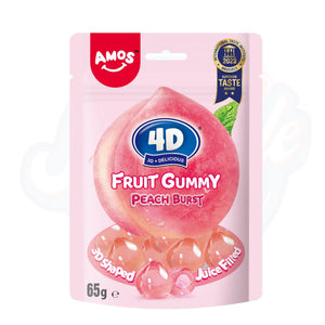 Amos 4D Fruit Gummy Peach Burst Peg Bag 65g - Pack of 12 - Stateside Distribution