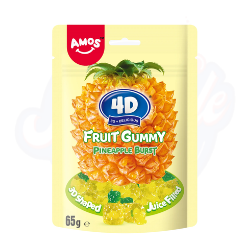 Amos 4D Fruit Gummy Pineapple Burst Peg Bag 65g - Pack of 12 - Stateside Distribution
