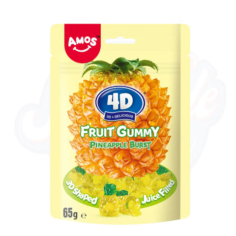 Amos 4D Fruit Gummy Pineapple Burst Peg Bag 65g - Pack of 12 - Stateside Distribution