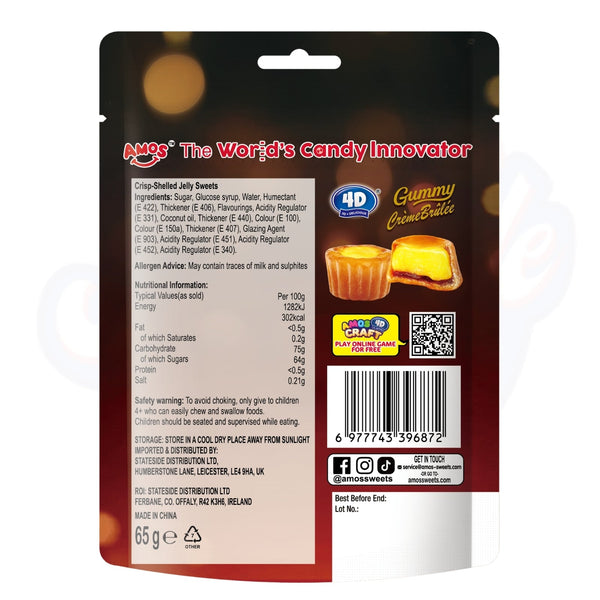 Amos 4D Gummy Crème Brulee 65g - Pack of 12 - Stateside Distribution