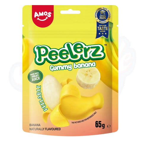 Amos Peelerz Gummy Banana Peg Bag 65g - Pack of 12 - Stateside Distribution