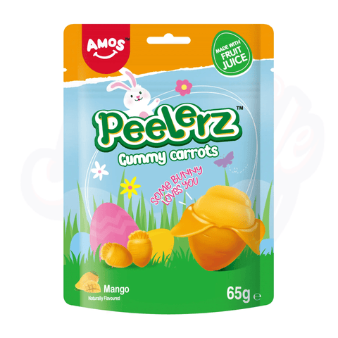 Amos Peelerz Gummy Carrots Peg Bag 65g - Pack of 12 - Stateside Distribution