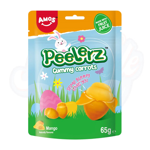 Amos Peelerz Gummy Carrots Peg Bag 65g - Pack of 12 - Stateside Distribution