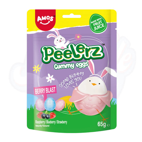 Amos Peelerz Gummy Eggs Peg Bag 65g - Pack of 12 - Stateside Distribution