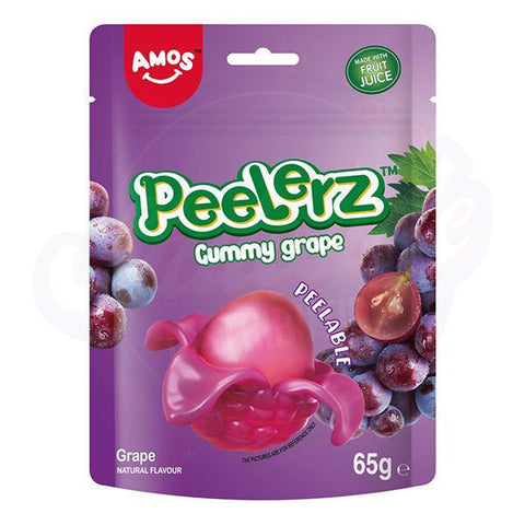 Amos Peelerz Gummy Grape Peg Bag 65g - Pack of 12 - Stateside Distribution