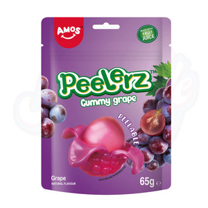 Amos Peelerz Gummy Grape Peg Bag 65g - Pack of 12 - Stateside Distribution
