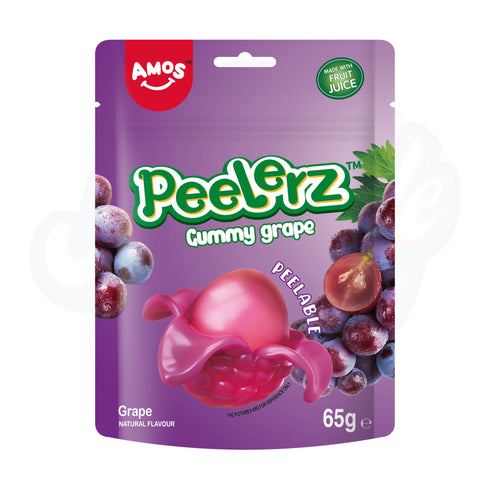 Amos Peelerz Gummy Grape Peg Bag 65g - Pack of 12 - Stateside Distribution