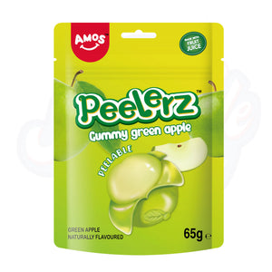 Amos Peelerz Gummy Green Apple Peg Bag 65g - Pack of 12 - Stateside Distribution