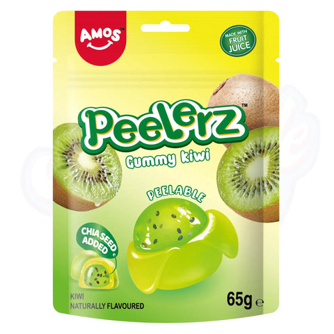 Amos Peelerz Gummy Kiwi Peg Bag 65g - Pack of 12 - Stateside Distribution