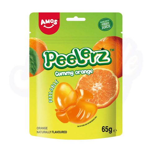 Amos Peelerz Gummy Orange Peg Bag 65g - Pack of 12 - Stateside Distribution