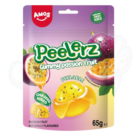 Amos Peelerz Gummy Passion Fruit Peg Bag 65g - Pack of 12 - Stateside Distribution