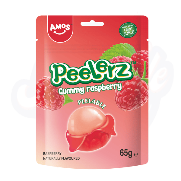 Amos Peelerz Gummy Raspberry Peg Bag 65g - Pack of 12 - Stateside Distribution