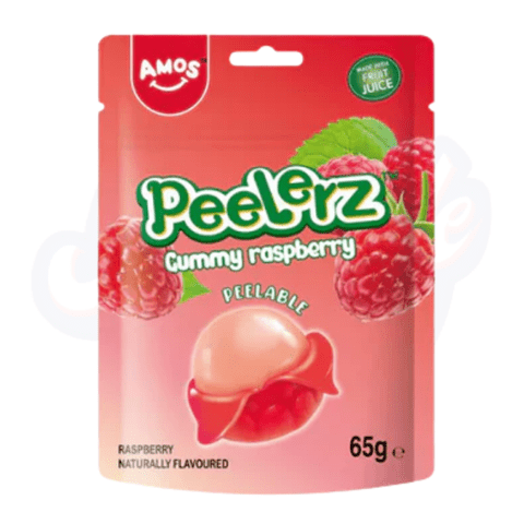 Amos Peelerz Gummy Raspberry Peg Bag 65g - Pack of 12 - Stateside Distribution