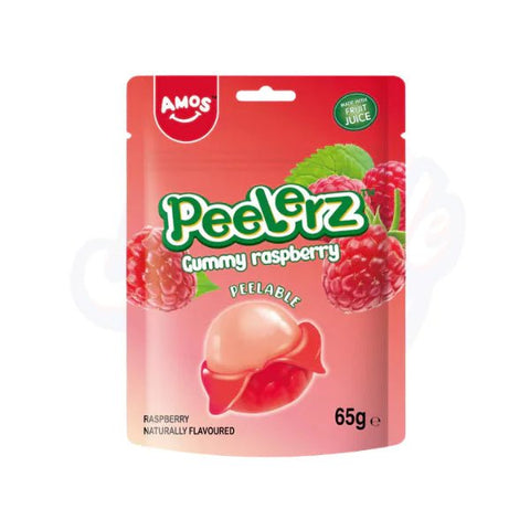 Amos Peelerz Gummy Raspberry Peg Bag 65g - Pack of 12 - Stateside Distribution