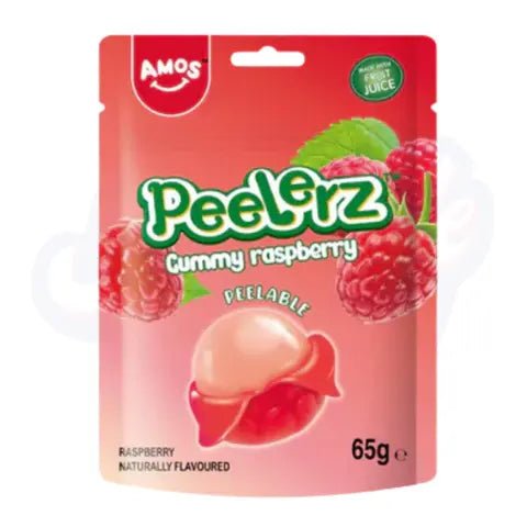 Amos Peelerz Gummy Raspberry Peg Bag 65g - Pack of 12 - Stateside Distribution