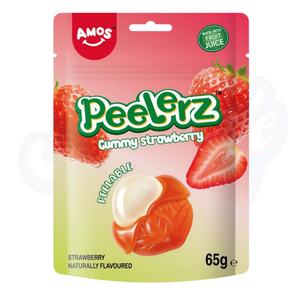 Amos Peelerz Gummy Strawberry Peg Bag 65g - Pack of 12 - Stateside Distribution