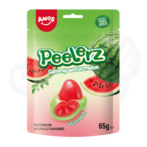 Amos Peelerz Gummy Watermelon Peg Bag 65g - Pack of 12 - Stateside Distribution
