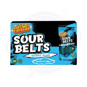 Candy Paradise Sour Belts Berry Blue 100g - Pack of 12 - Stateside Distribution