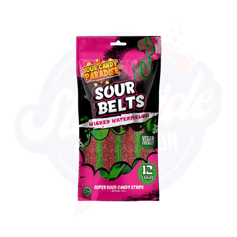 Candy Paradise Sour Belts Wicked Watermelon 100g - Pack of 12 - Stateside Distribution