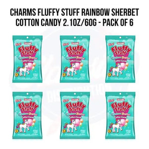 Charms Fluffy Stuff Rainbow Sherbet Cotton Candy 2.1oz/60g - Pack of 6 - Stateside Distribution