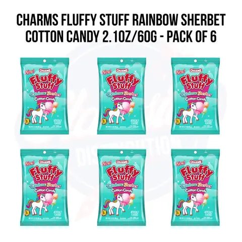 Charms Fluffy Stuff Rainbow Sherbet Cotton Candy 2.1oz/60g - Pack of 6 - Stateside Distribution