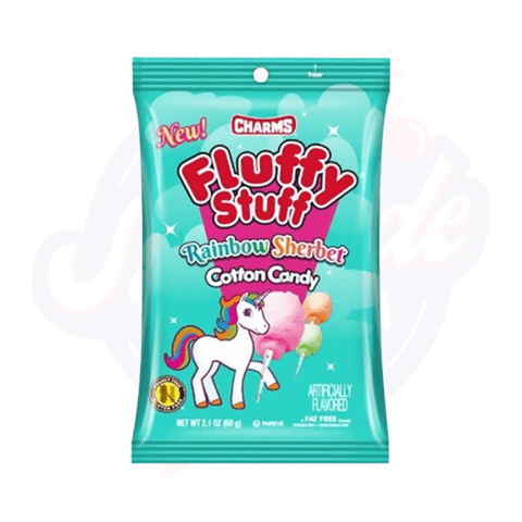 Charms Fluffy Stuff Rainbow Sherbet Cotton Candy 2.1oz/60g - Pack of 6 - Stateside Distribution