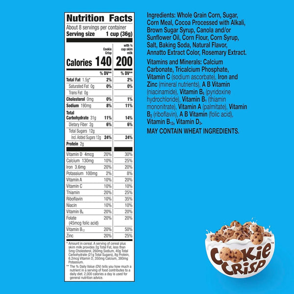 Cookie Crisp Cereal 10.6oz/300g - Pack of 12 - Stateside Distribution