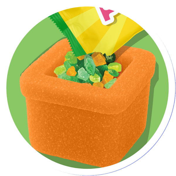 Fill It — popping candy being poured into a gummy cup