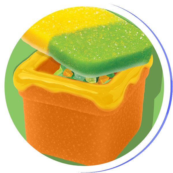 Top It — gummy lid being placed on the filled cup