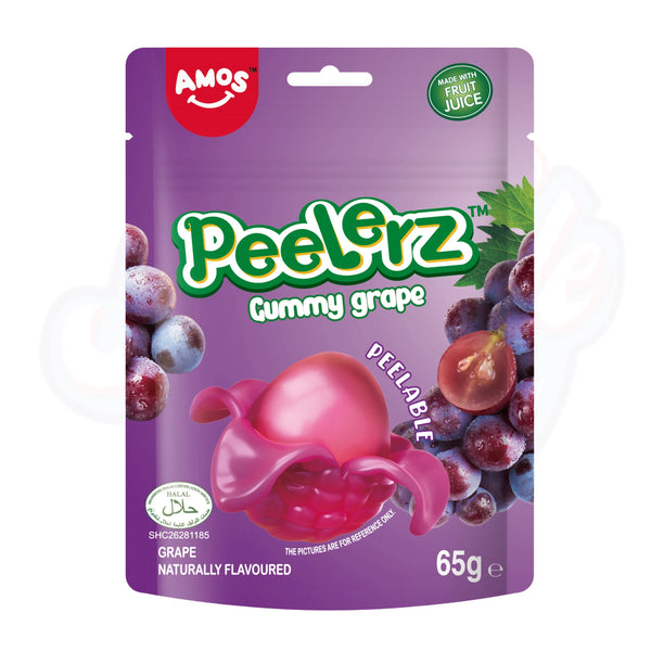 (Halal) Amos Peelerz Gummy Grape Peg Bag 65g - Pack of 12 - Stateside Distribution