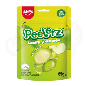 (Halal) Amos Peelerz Gummy Green Apple Peg Bag 65g - Pack of 12 - Stateside Distribution