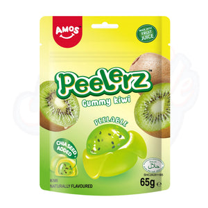 (Halal) Amos Peelerz Gummy Kiwi Peg Bag 65g - Pack of 12 - Stateside Distribution